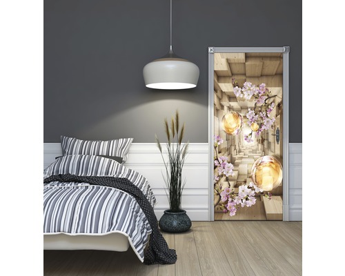 Vinyl fotobehang 3347 SKT, zelfklevend deurbehang, bollen en bloemen, 3D, 1-delig, 91 x 211 cm