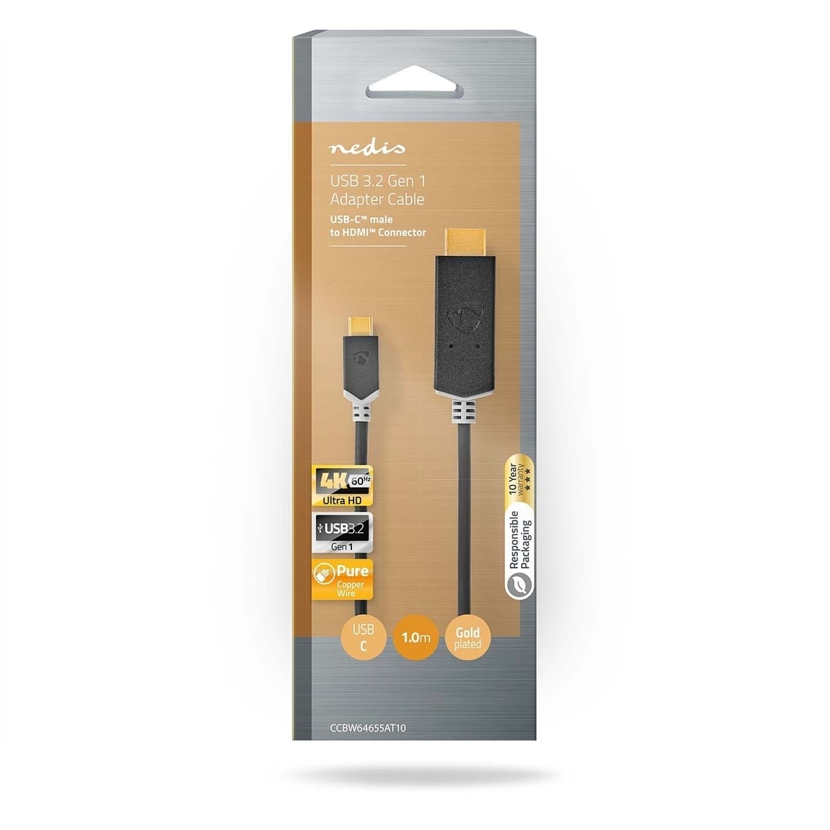 Nedis USB-C™ Adapter | USB 3.2 Gen 1 | USB-C™ Hann | HDMI ™ -kontakt | 4K@60Hz | 1.00 m | Rund | Gull belagt | PVC | Antrasitt | Boks