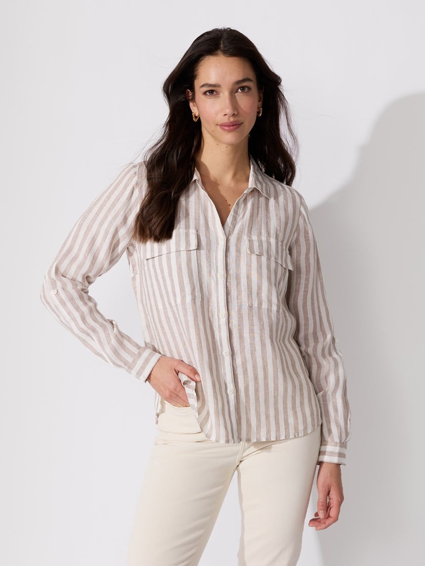 Meghan stripet linskjorte Cobblestone