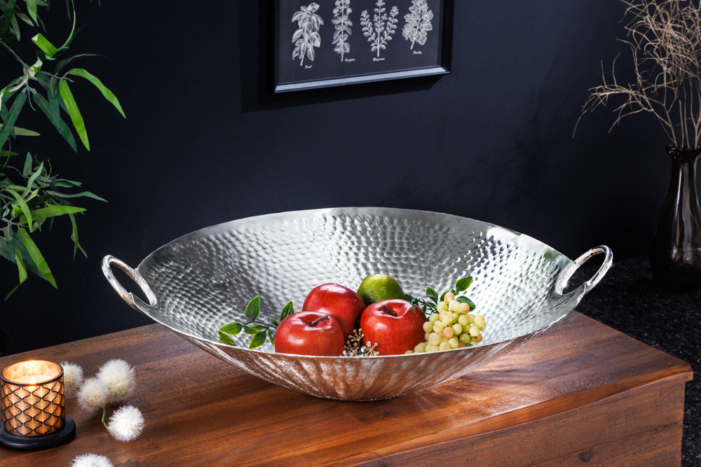 Handgearbeitete Deko Schale ORIENT 55cm silber Metall Hammerschlag Design
