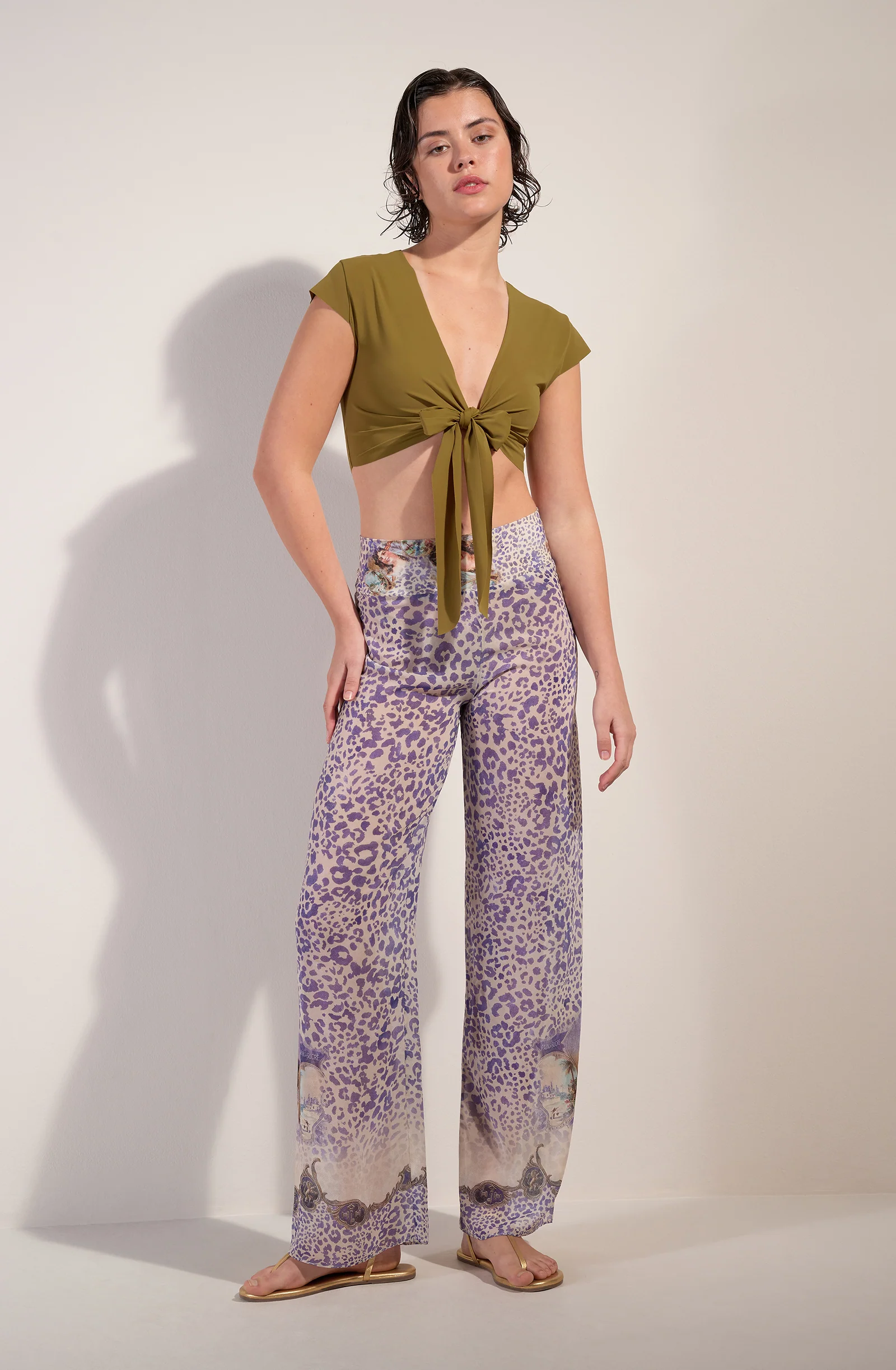 assia Large pantalon en voile fixe imprimé Cuba