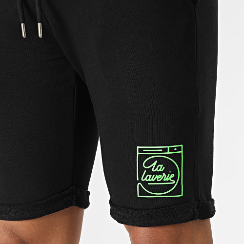 Short Jogging La Laverie Noir Vert Fluo