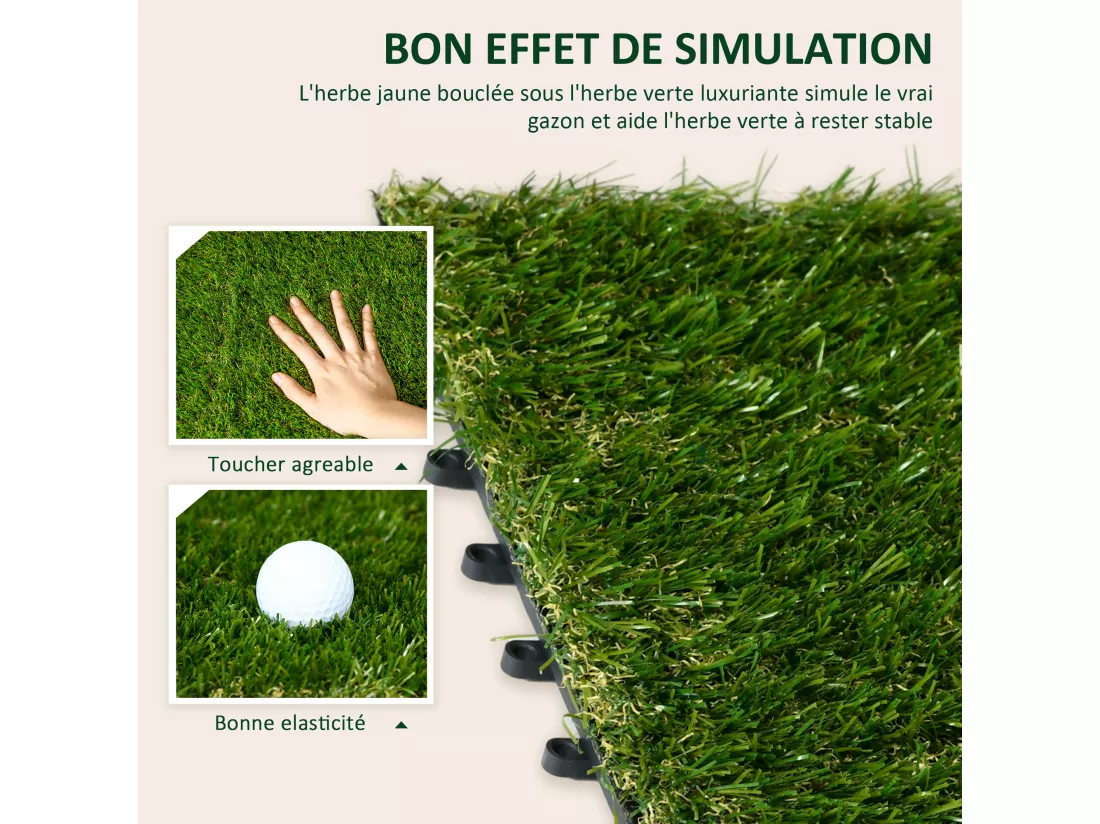 Gazon synthétique artificiel set de 10 dalles carreaux 30 x 30 cm épaisseur confort 3,5 cm à emboîter vert