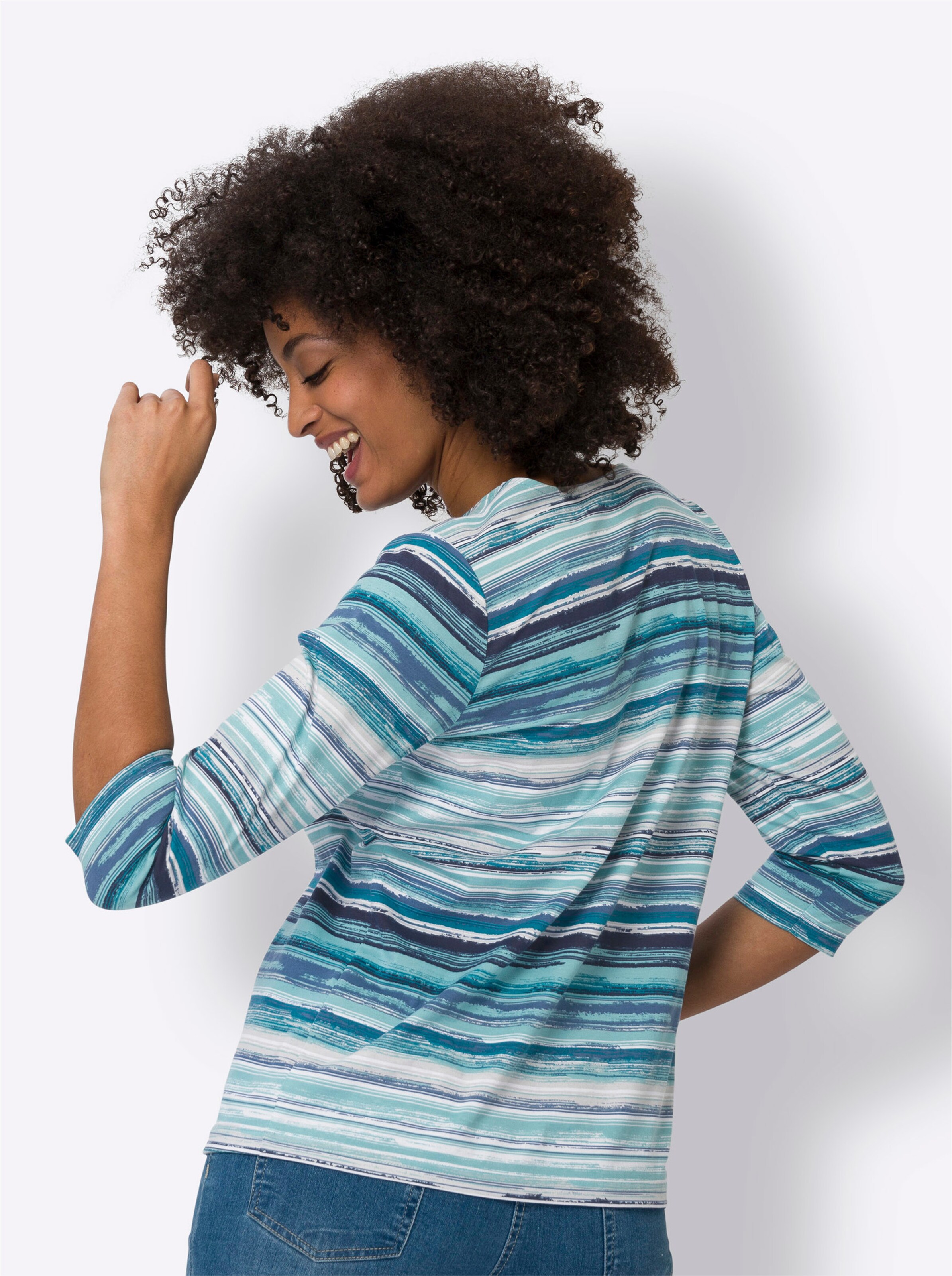3/4-Arm-Shirt in marine-ozean-bedruckt