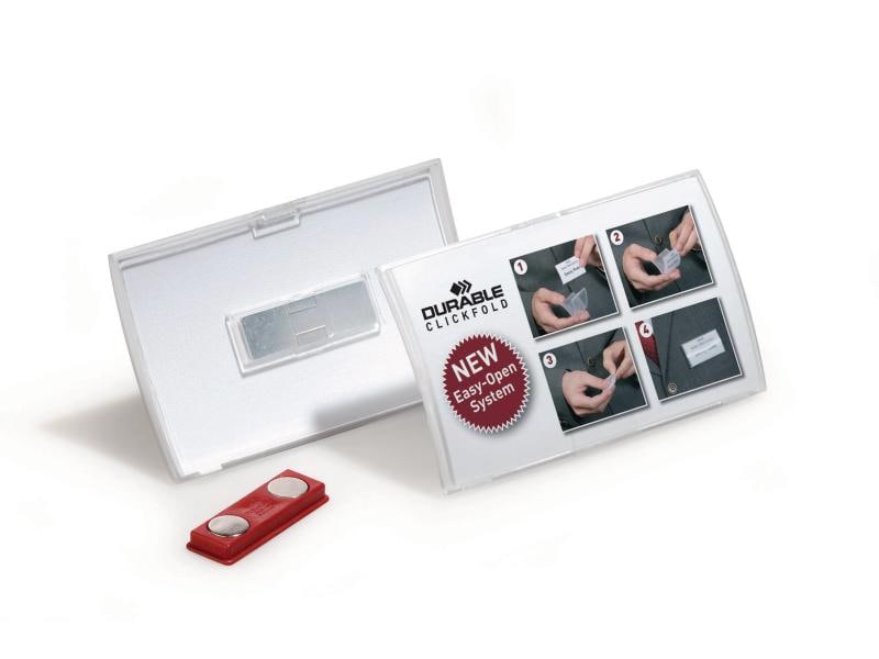 DURABLE Namensschild mit Magnet Click Fold 40 x 75 mm, 10 S 10 aufklappbare Namensschilder mit Doppel-Magneten
