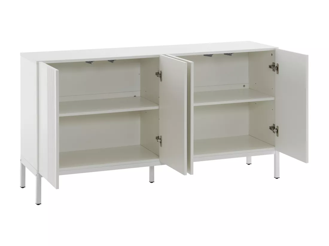 Buffet 4 portes et étagères réglables - à rayures verticales - Blanc