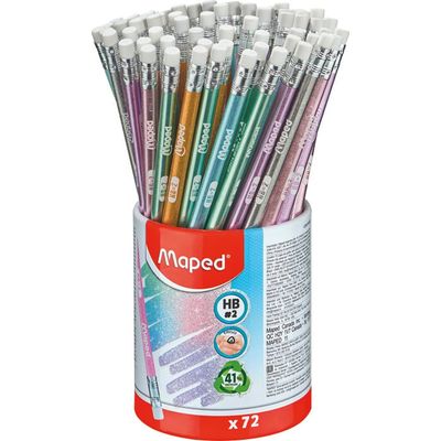 Maped Black'Peps - Pot de 72 crayons à papier pailleté - HB - embout gomme