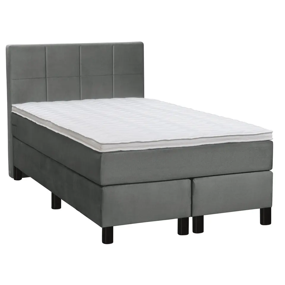 Boxspring Liv geblokt - grijs - 120x200 cm - ronde poot