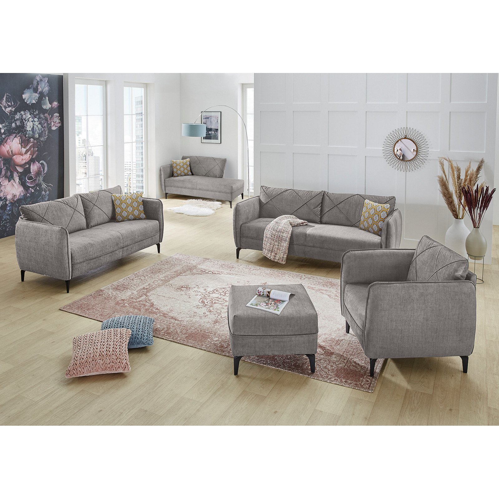 2,5er-Sofa Varese Samtvelours grau