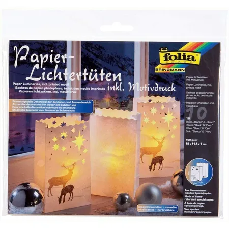 Folia Lichtertüten aus schwer entflammbarem Papier, 5x blanko, 5x mit Motivdruck Hirsch