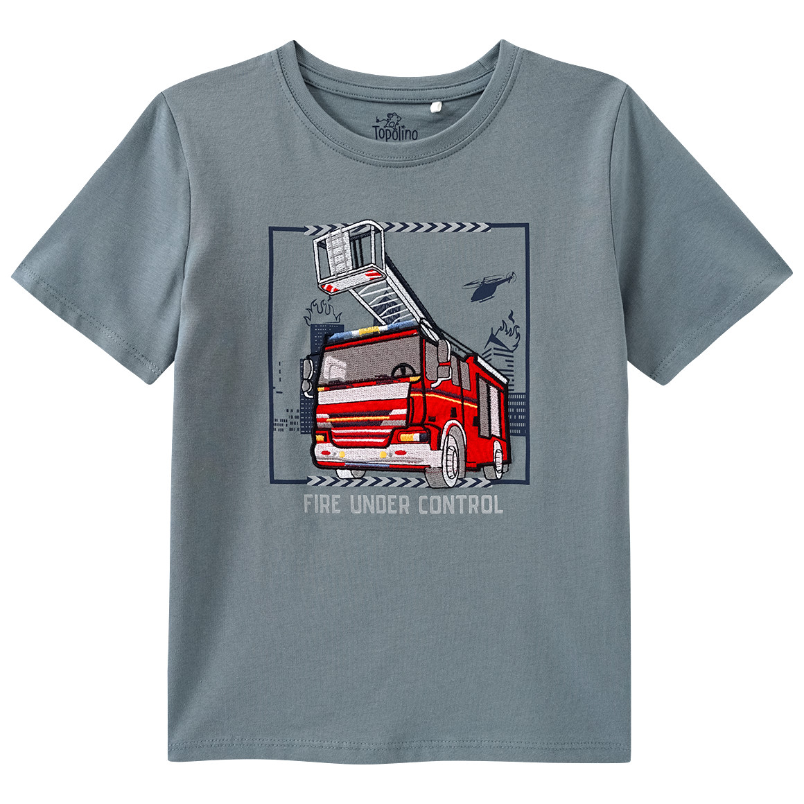 Topolino Jungen T-Shirt mit Feuerwehr-Applikation dunkelgrün