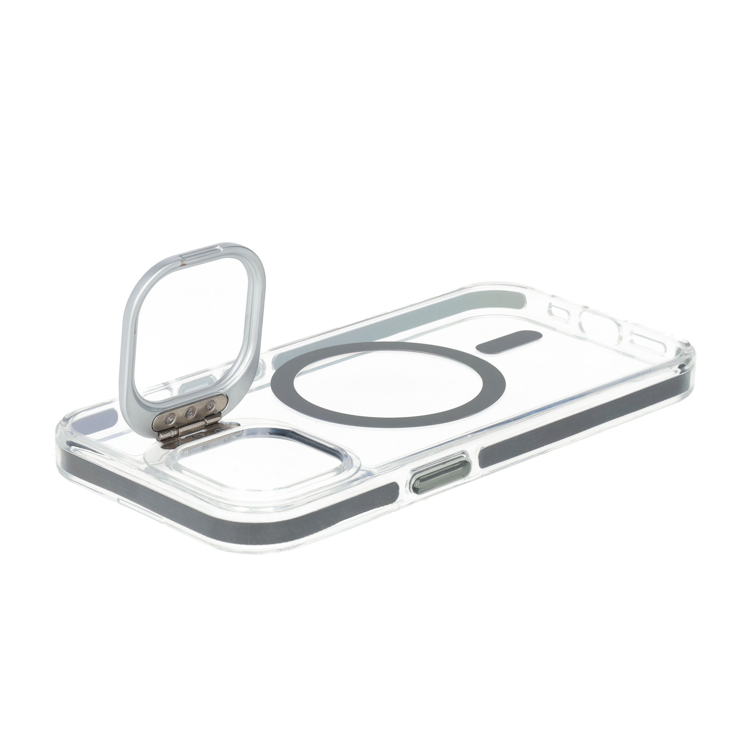 iPhone 15 MagSafe Hybrid Hülle TPU Bumper Acryl Rückseite mit Kamera Kickstand - Schwarz / Transparent