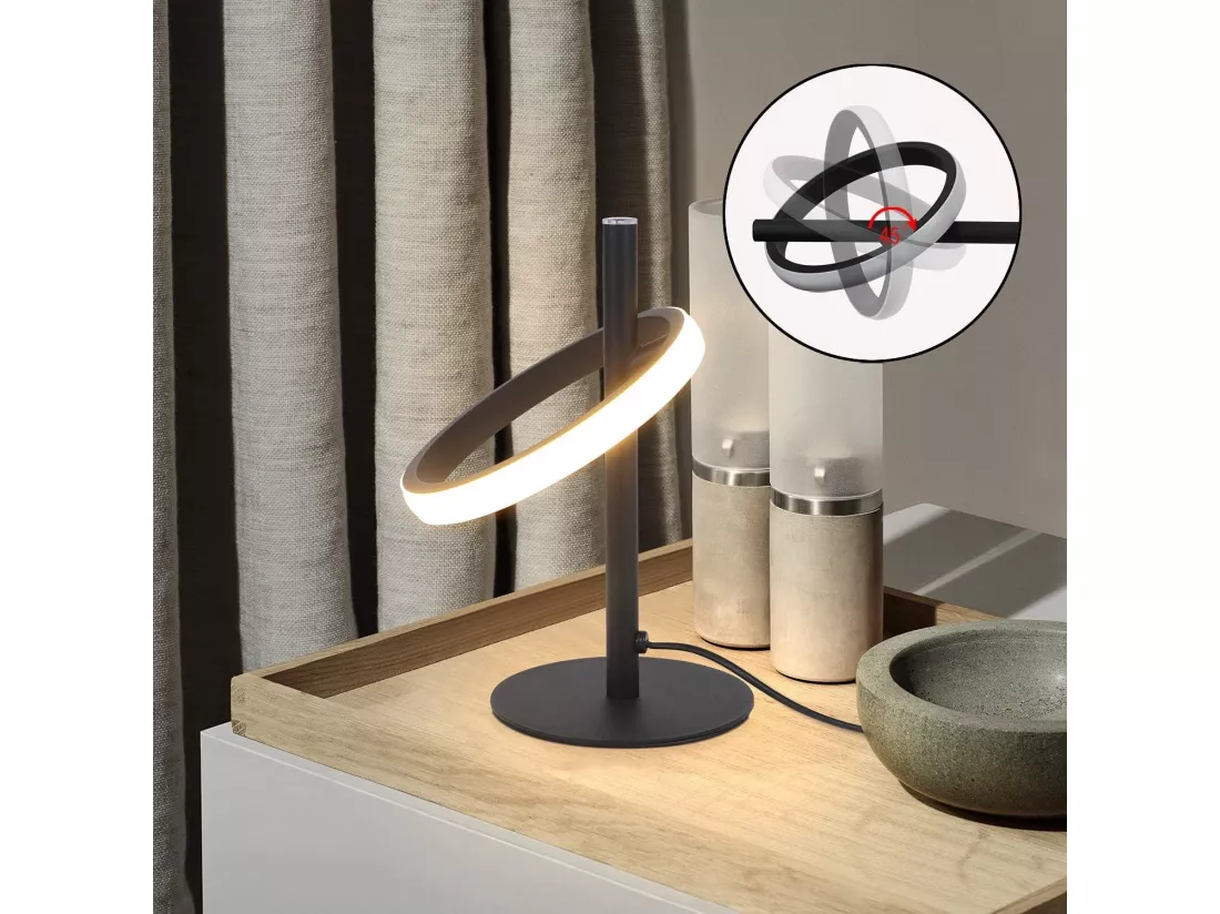 NETTLIFE Lampe de table LED blanche moderne en forme d'anneau, lampe de chevet rotative avec anneaux amovibles 13W