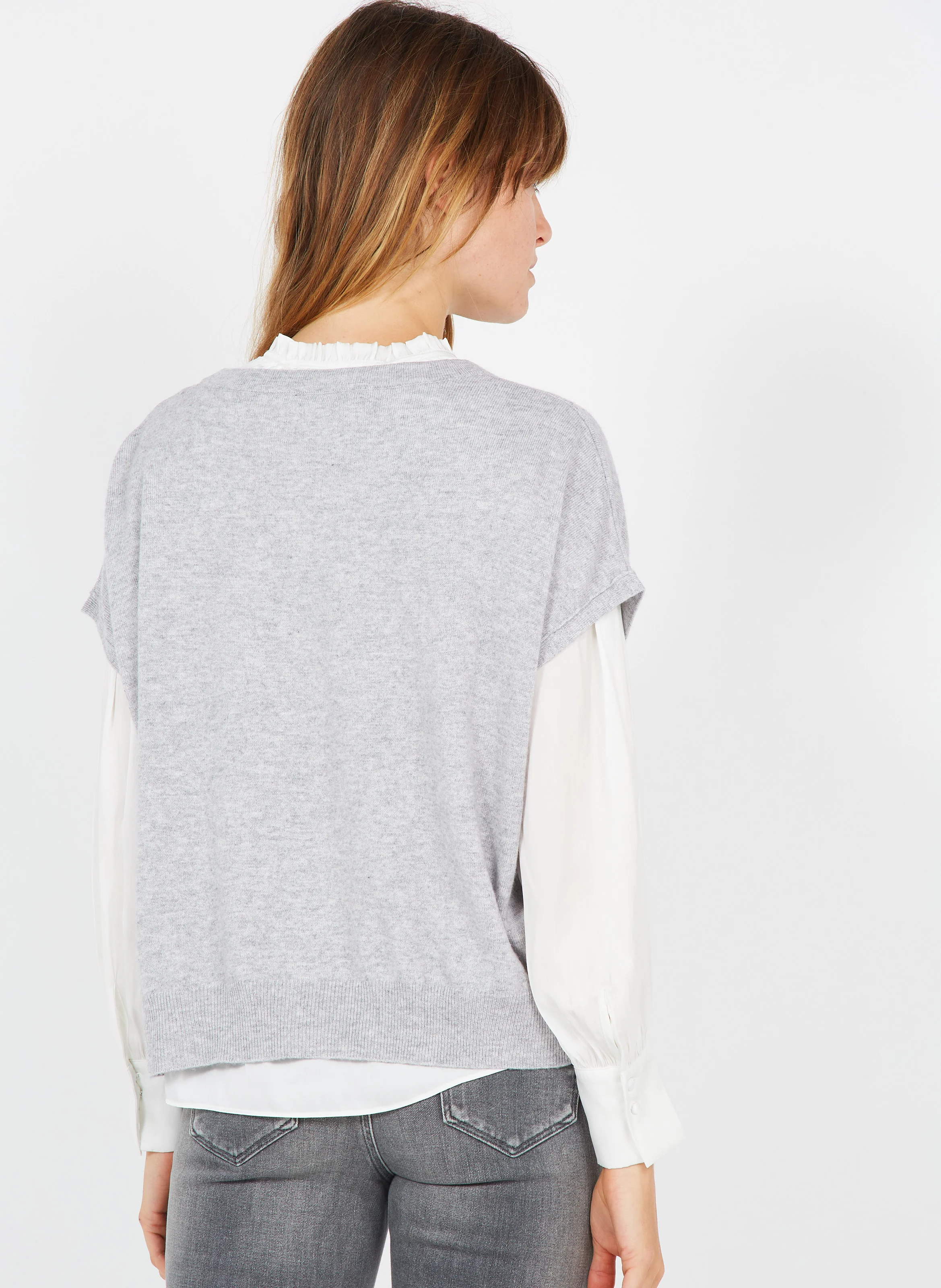 LEXIE - Gilet col V en laine mélangée | Gris