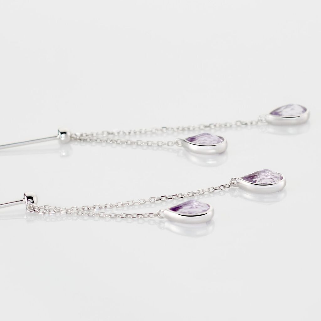 Boucles D'oreilles Pendantes Djime Or Blanc Amethyste