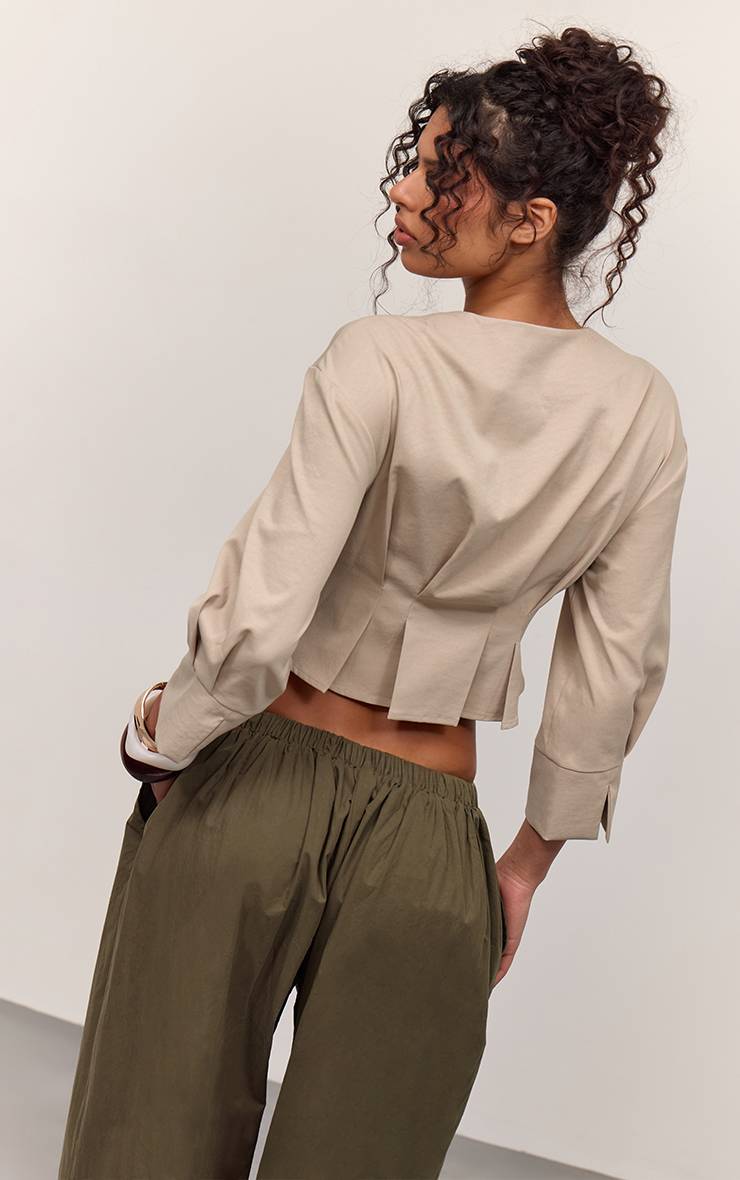 Gris Pierre Chemise Courte Plissée Tissée