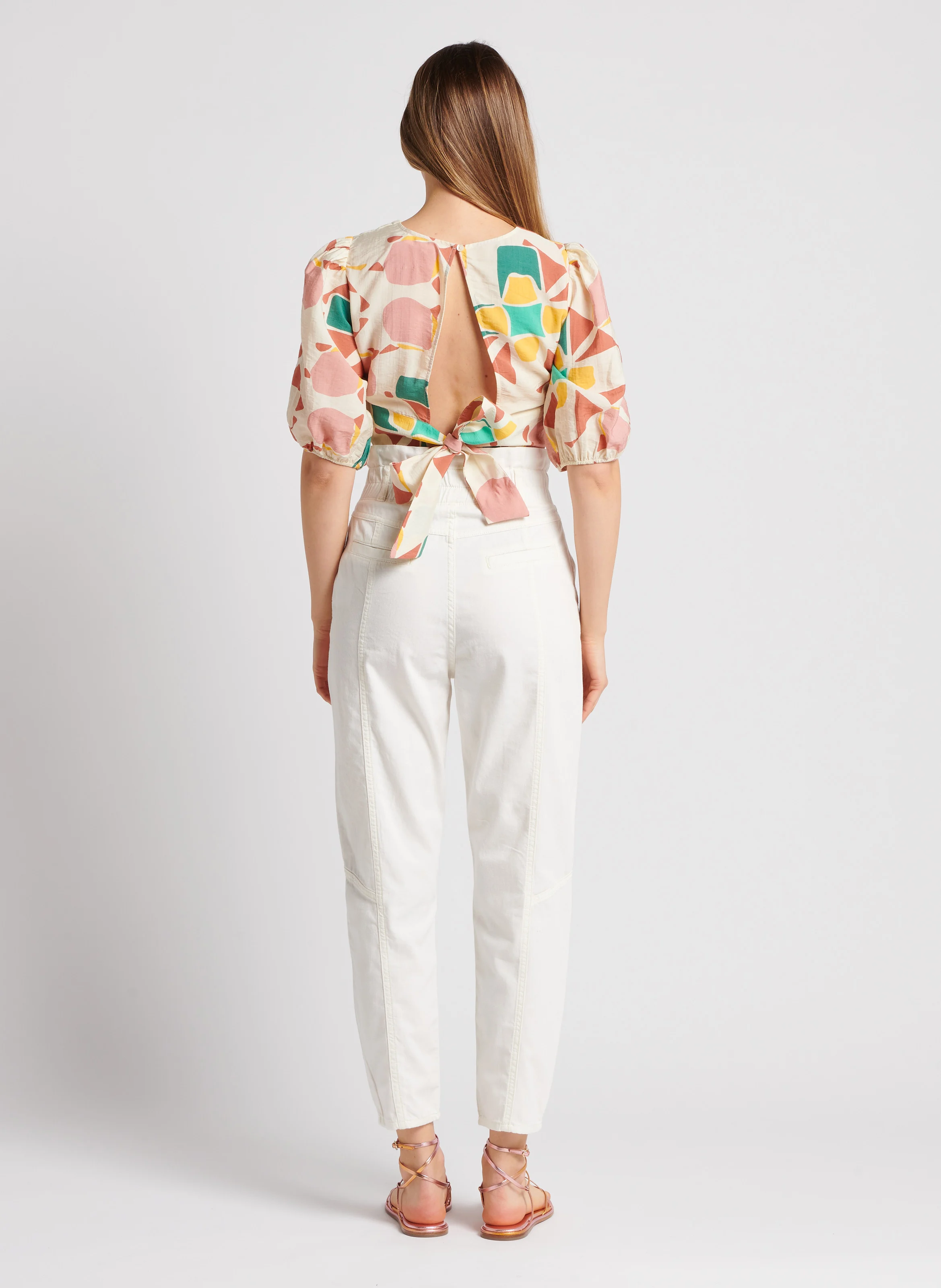 OMNY - Pantalon carotte taille haute en coton | Blanc