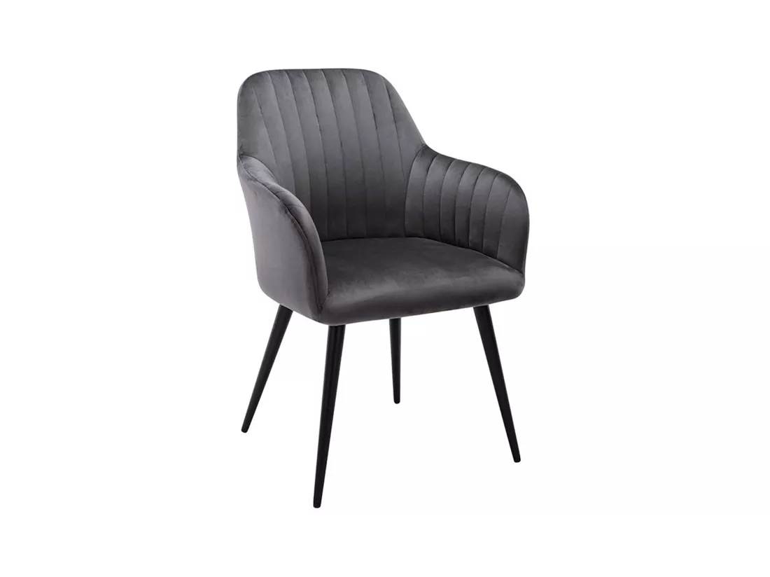 Lot de 2 chaises avec accoudoirs en velours et métal noir - Gris - ELEANA
