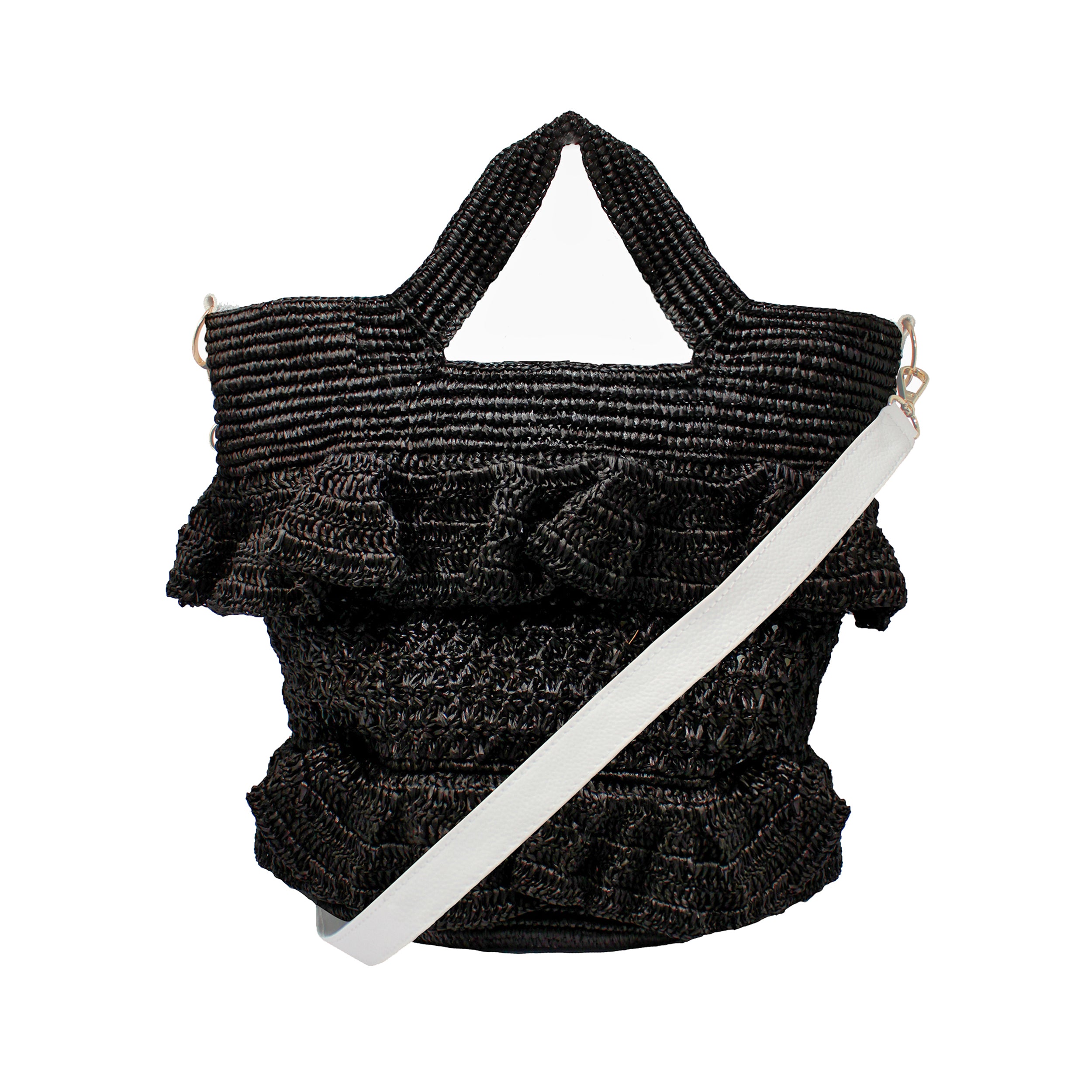 Sac à volants avec bandoulière en cuir