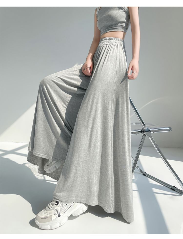 Dovitade - Elastische taille, effen wijde broek