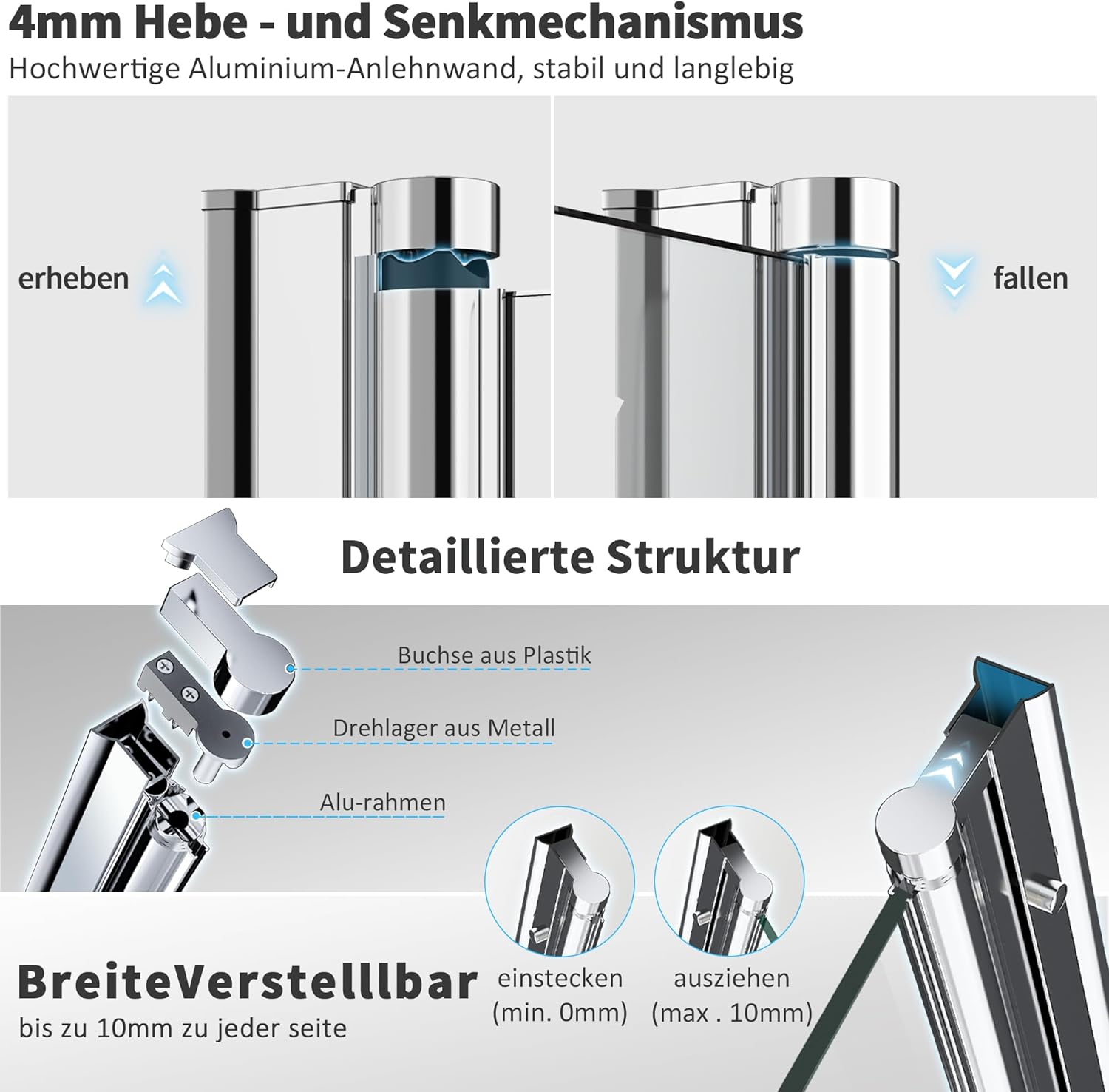 Duschwand für Badewanne mit Stabilisator und Festteil 2 teilig faltbar 140 x 140 cm Gestreift Badewannenfaltwand Duschtrennwand 6mm Nano Glas Duschabtrennung Badewanne
