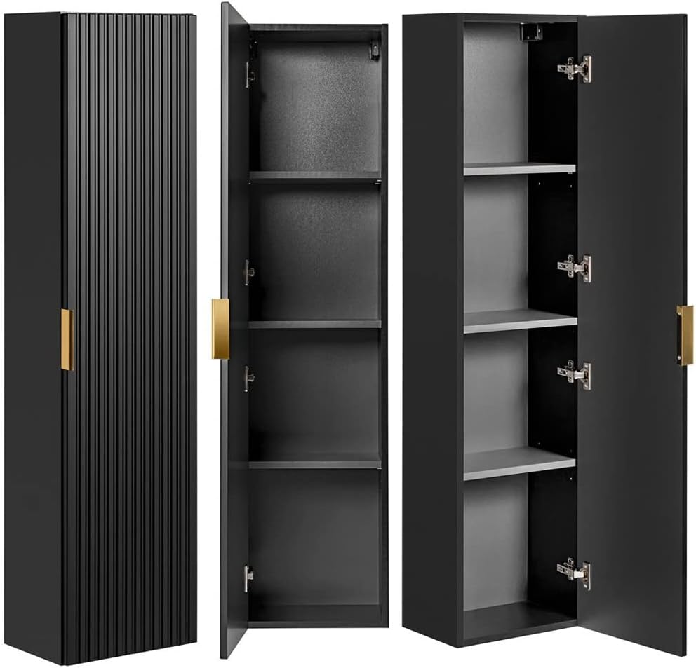 Lomadox Badezimmermöbel Badmöbel Komplett Set, matt schwarz Rillenoptik, 120cm Waschtisch mit Unterschrank, Keramik Waschbecken, LED-Spiegel, 2 Hochschränke, B/H/T 170/200/46 cm