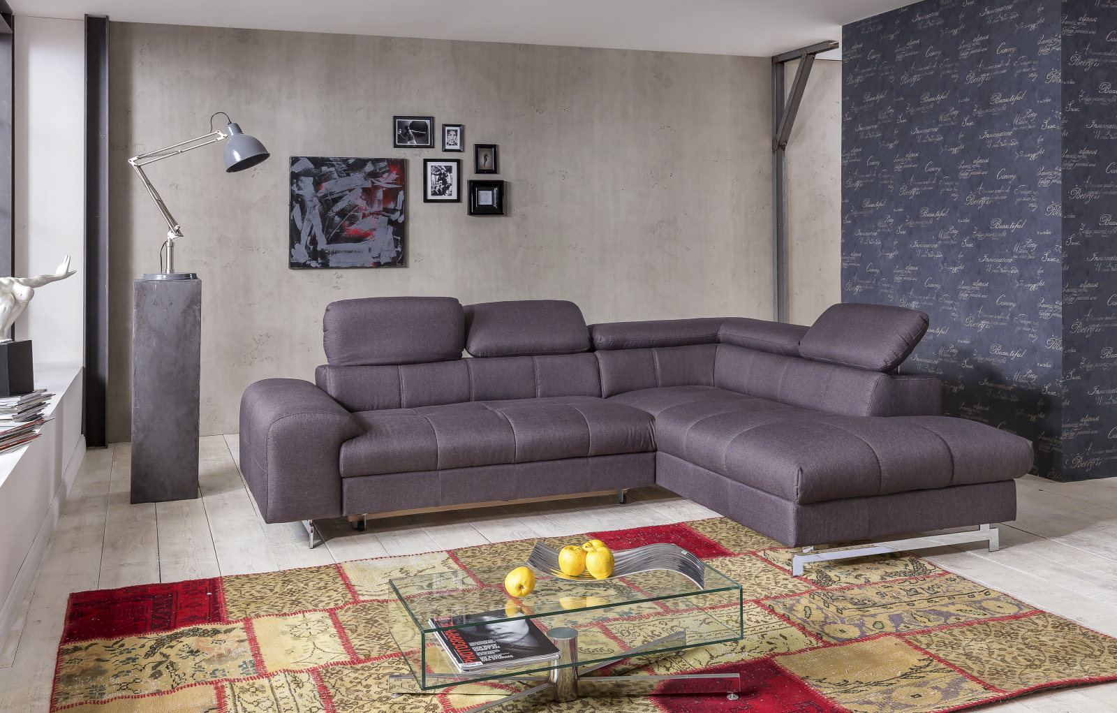 Ecksofa - anthracite - Liegefunktion - Ottomane rechts