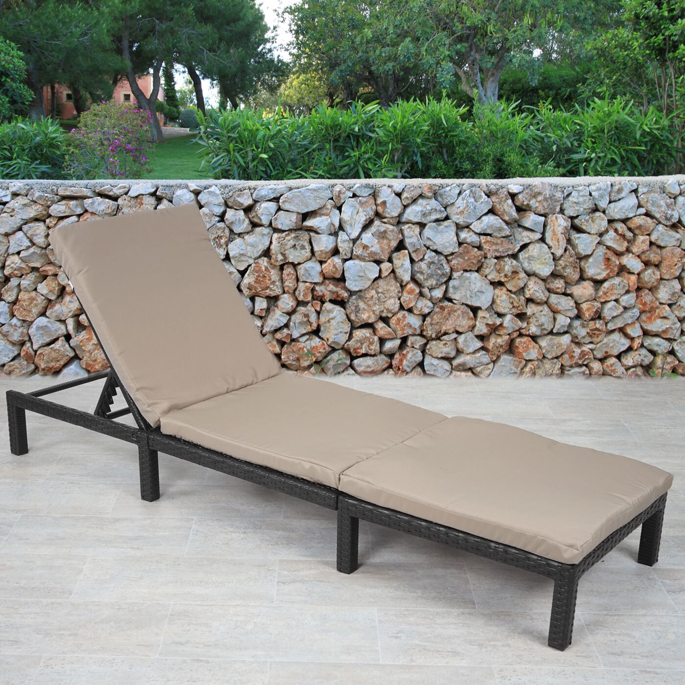 Poly-Rattan Sonnenliege MCW-A51, Relaxliege Gartenliege Liege ~ Basic anthrazit, Kissen creme