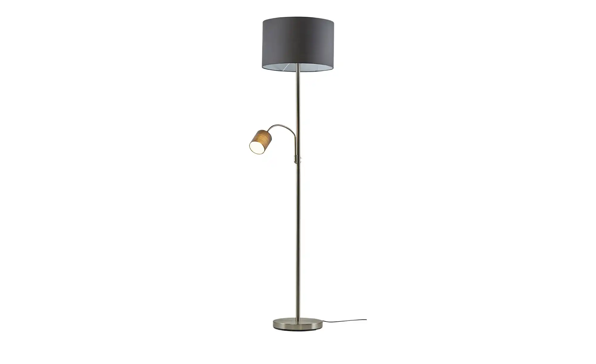 Trio Stehleuchte, 2-flammig, nickel matt, Stoffschirm grau