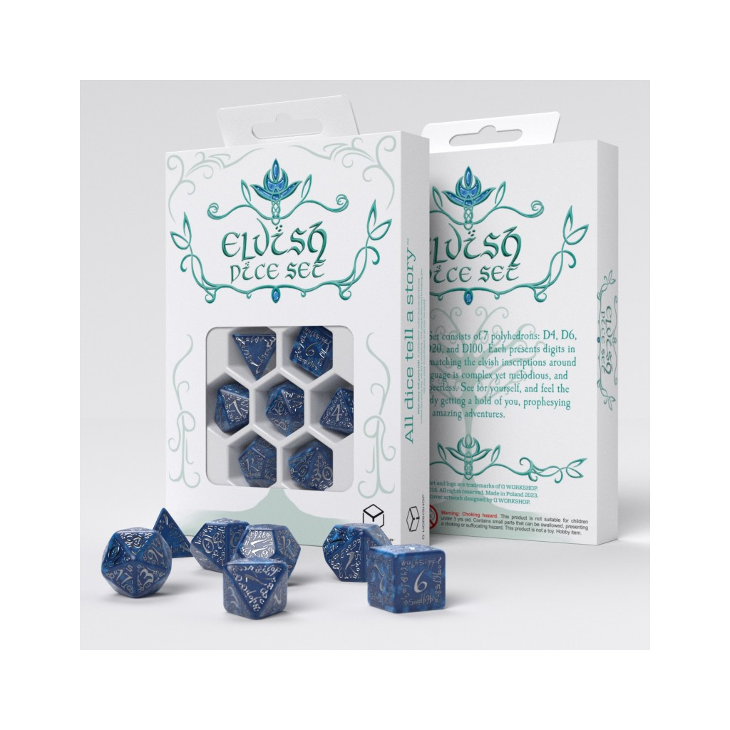 Set de dés elfique Cobalt & Argent