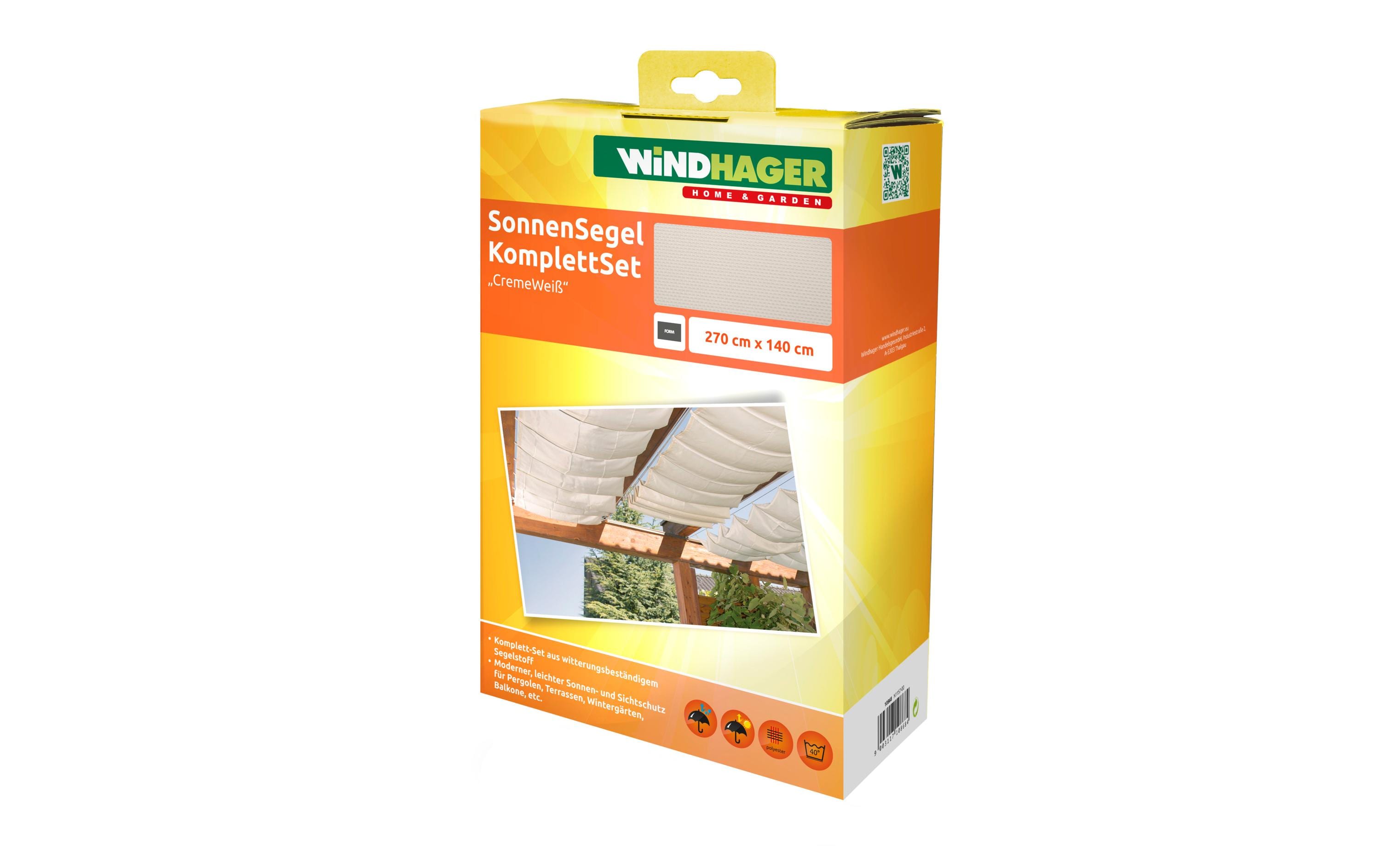 Sonnensegel-Pergola-Komplett-Set, 270 x 140 cm, WeissBeschattungsmeister für Indoor und Outdoor