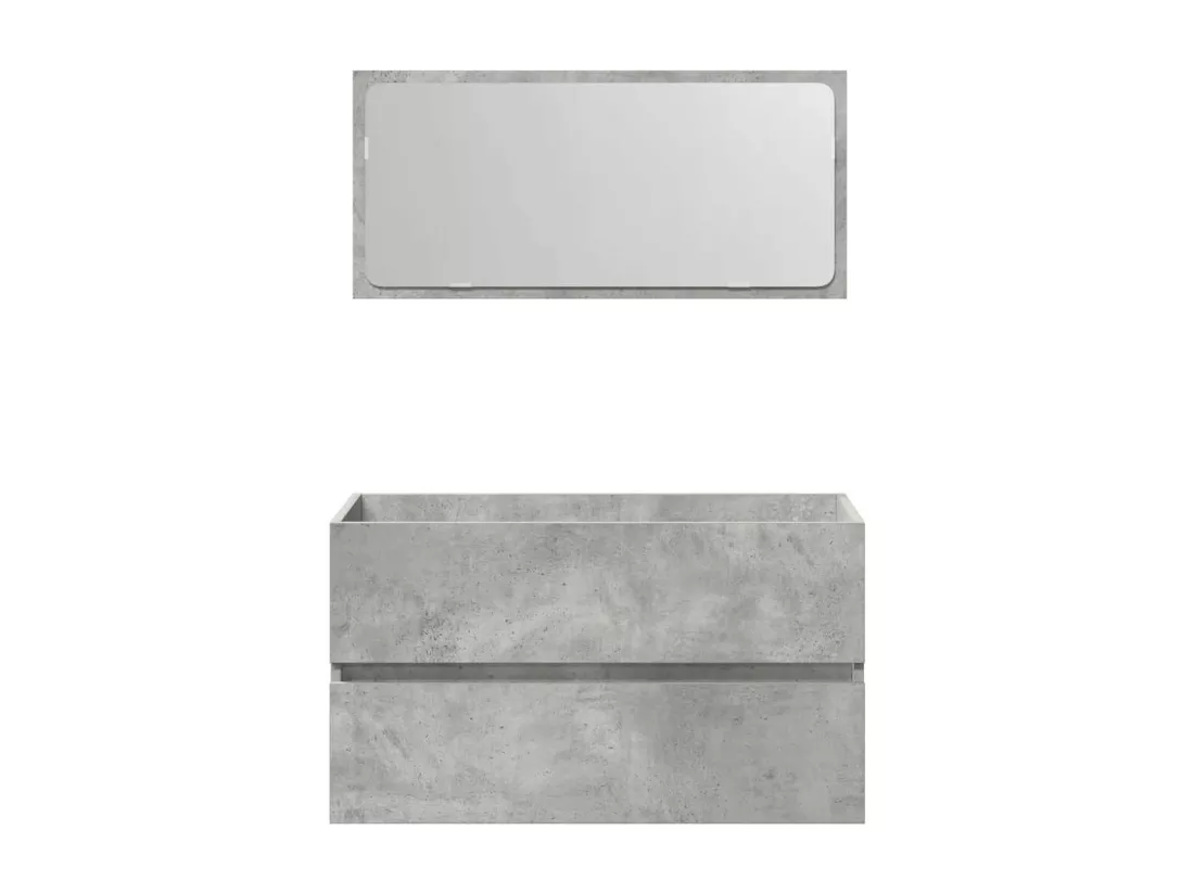 Armoire de bain avec miroir gris béton bois d'ingénierie