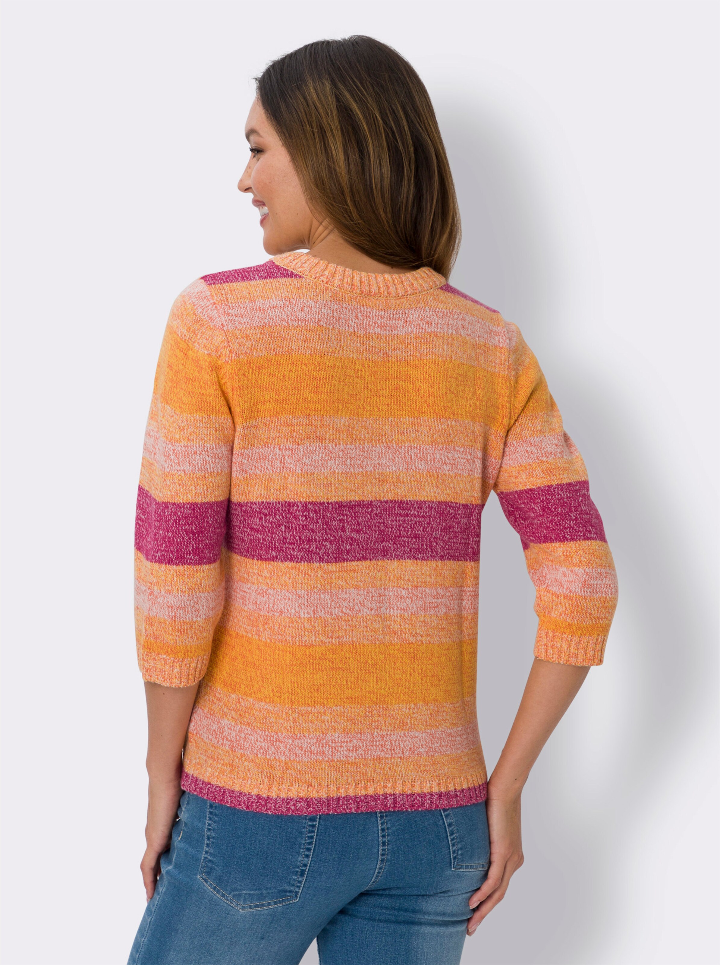 V-Ausschnitt-Pullover mit Streifen-Muster und Farbverlauf