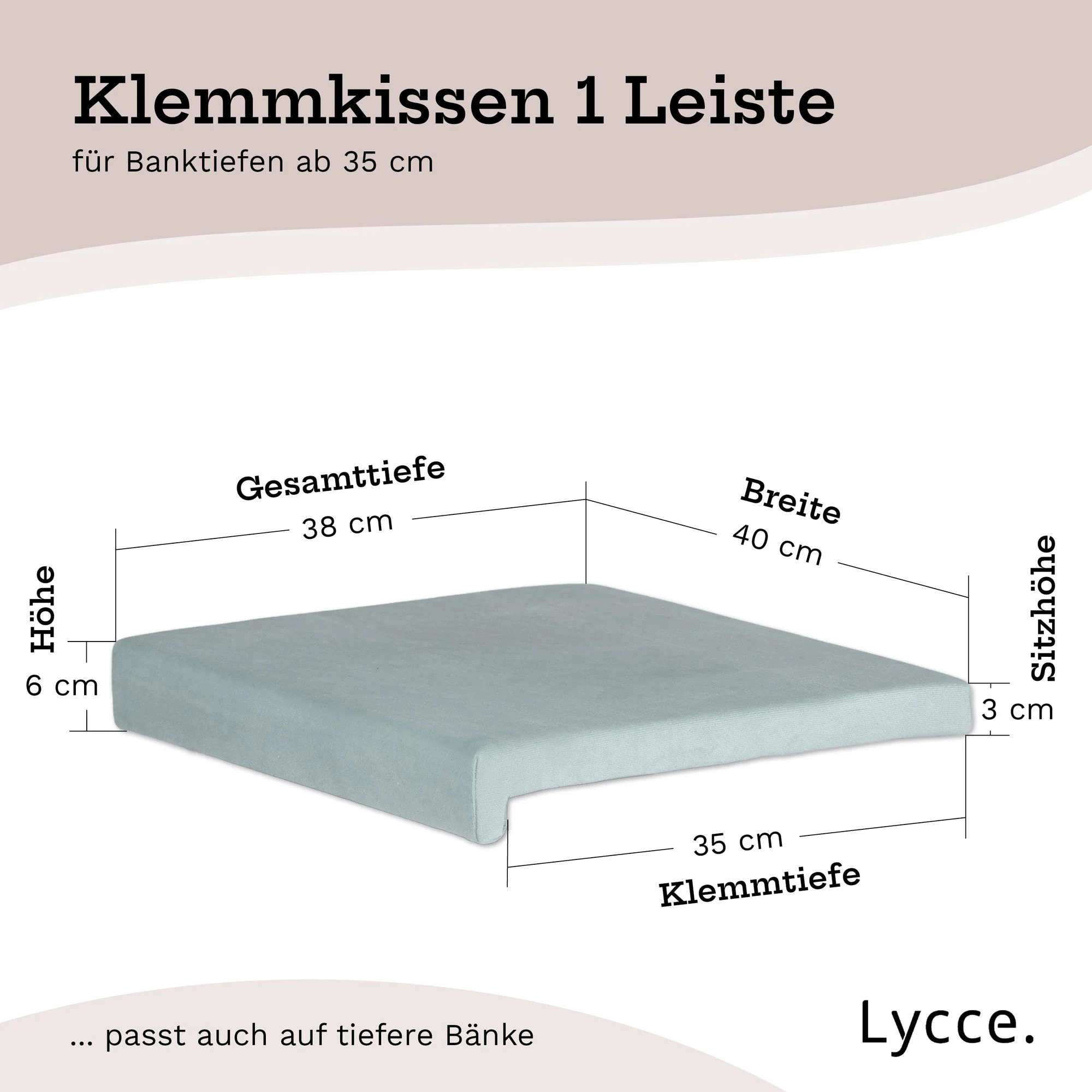 Lycce Klemmkissen / Sitzkissen mit 1 Leiste, Velourstoff rosa und blau