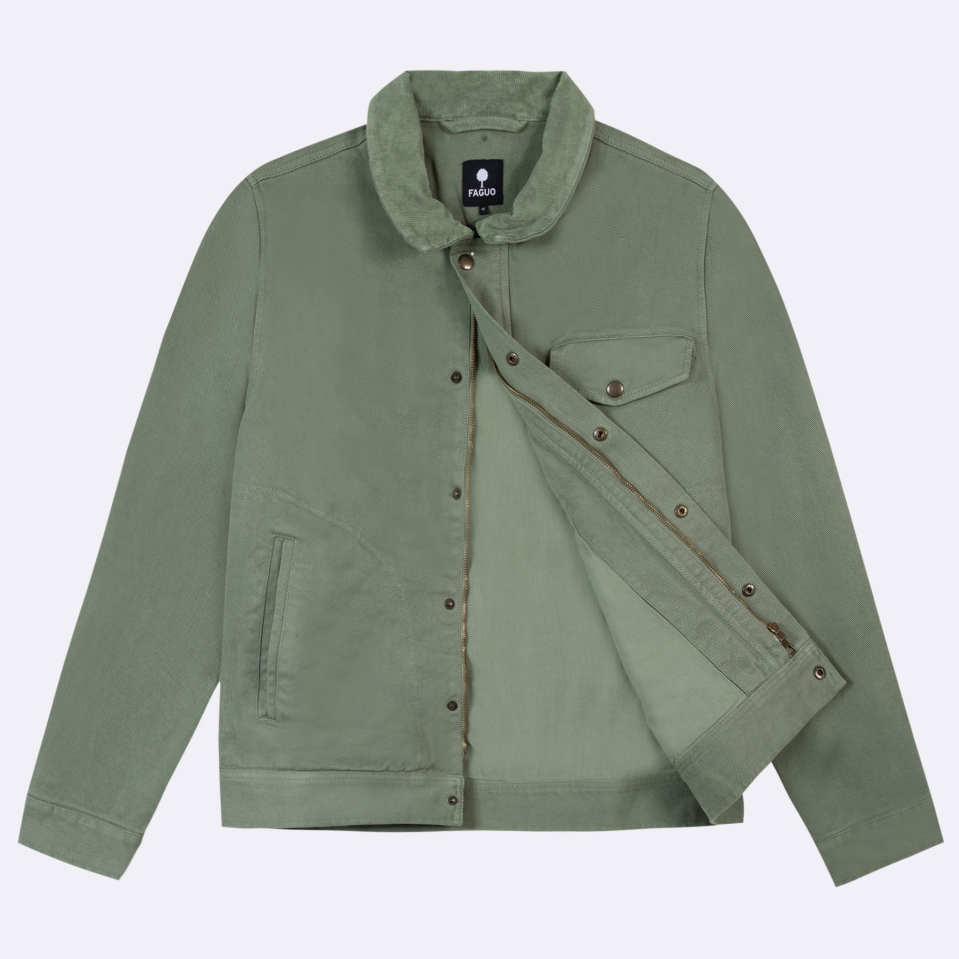 Blouson vert clair col en velours coton - modèle seillon