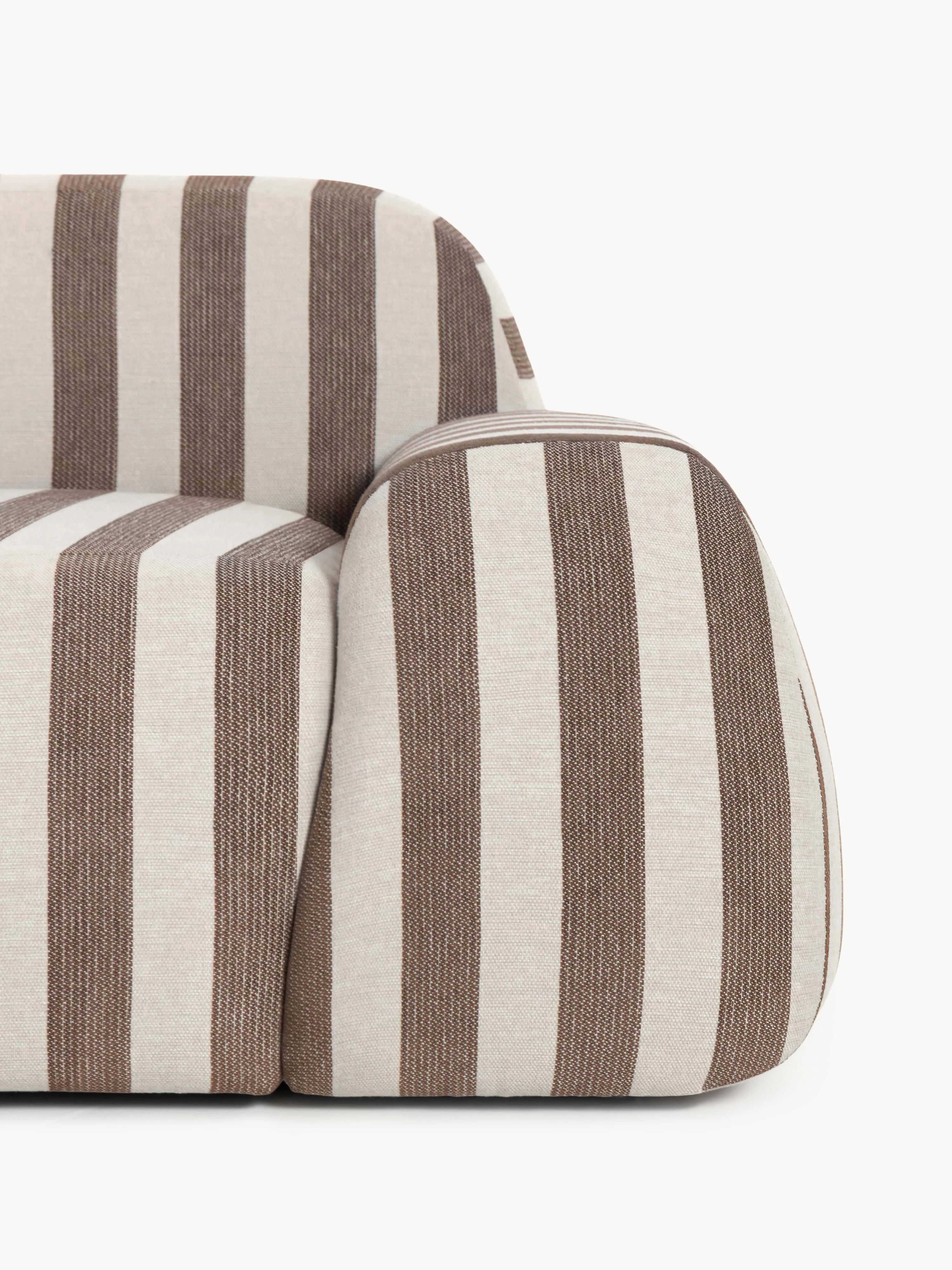 Gestreepte XL modulaire hoekbank Wolke met chaise longue