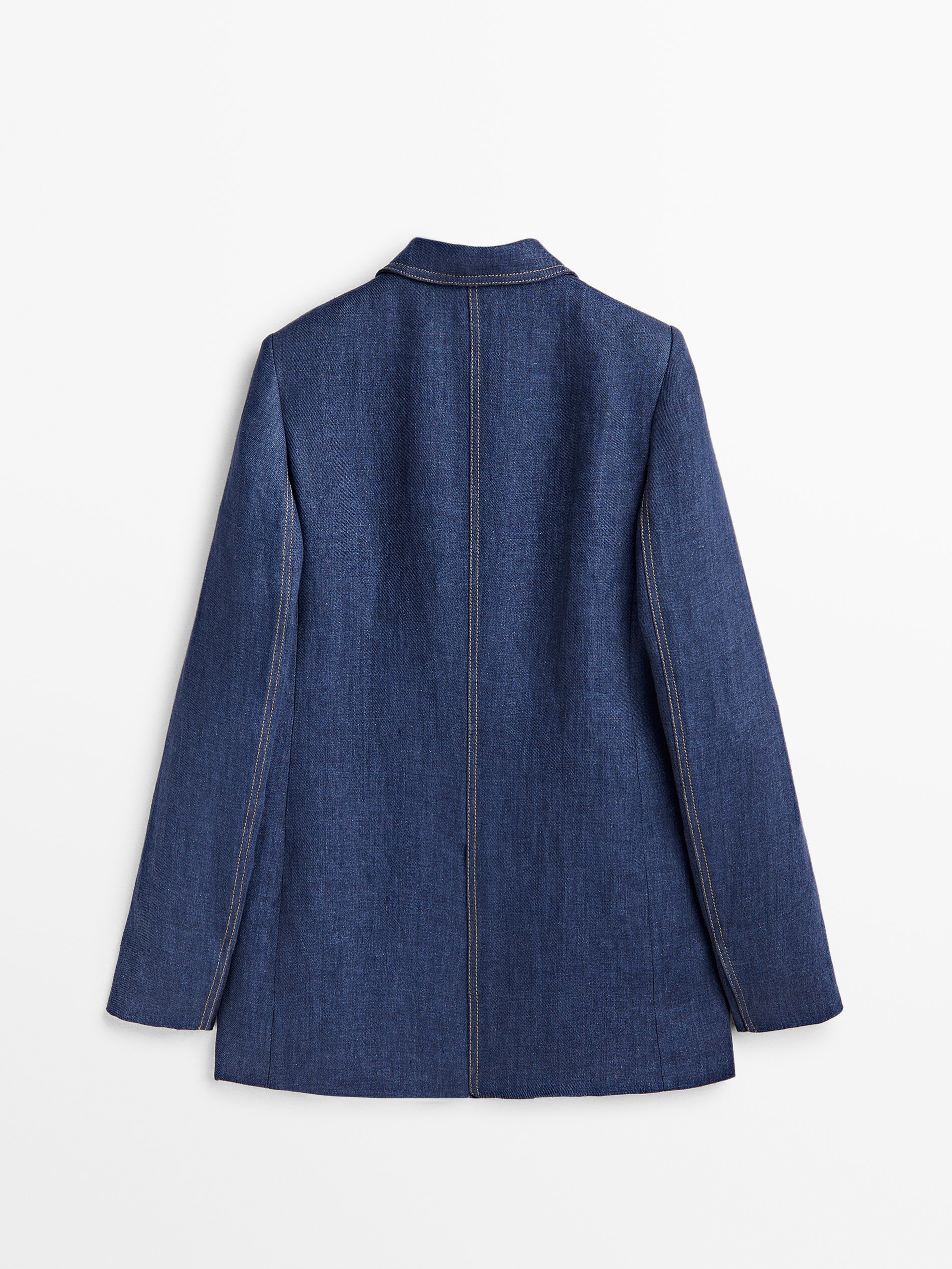 Blazer de linho com um botão e pesponto - AZUL MARINHO