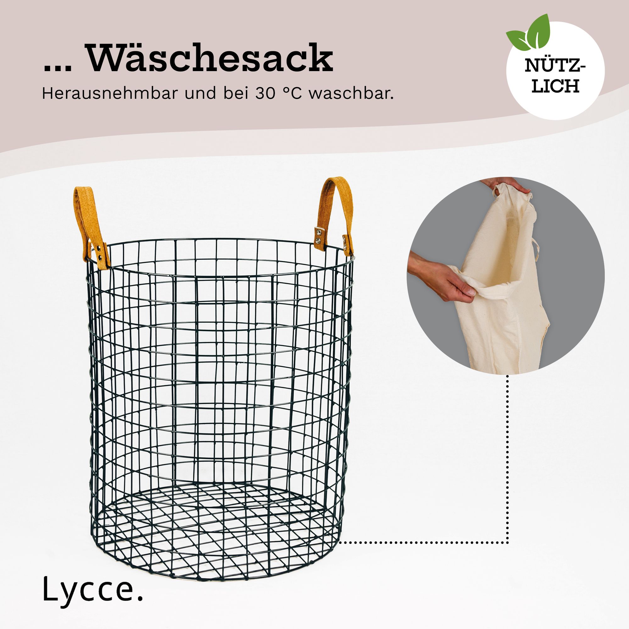 Lycce Wäschekorb aus Metall geflochten, 75L rund, Wäschesammler
