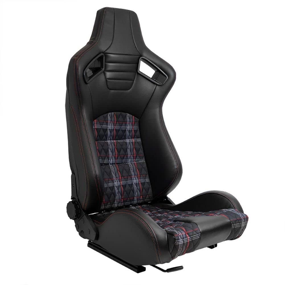 AutoStyle Sportsitze GT Schwarz Kunstleder + Stoff in Rot Karomuster +