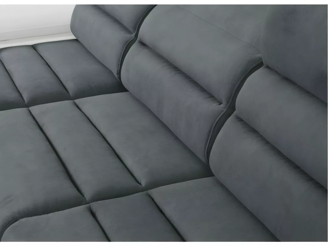 Canapé d'angle convertible en tissu et simili MIRABEAU - Bicolore gris/blanc - Angle gauche