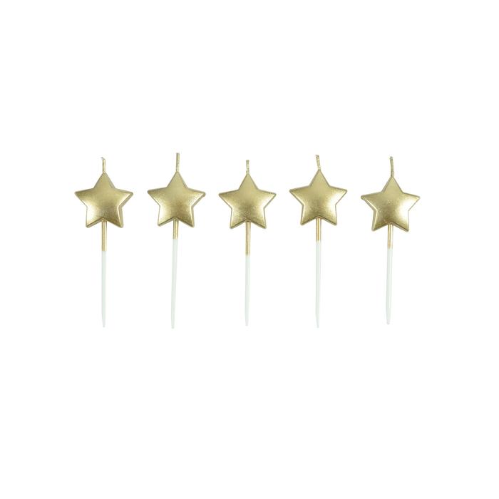 SET 5 BOUGIES FORME ETOILE 3D PIC PLASTIQUE 3CM OR