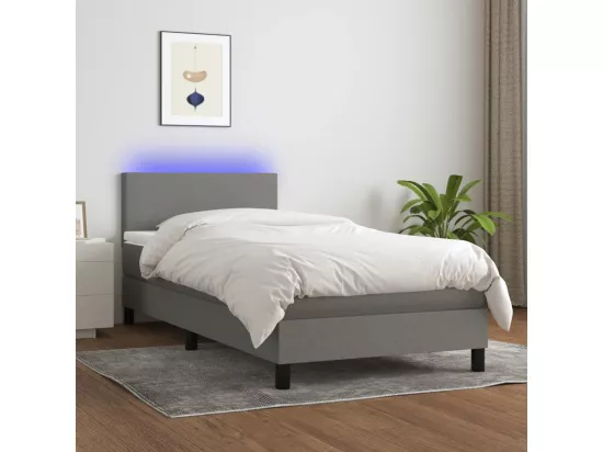 Sommier tapissier avec matelas et LED Gris foncé 90x190cm Tissu