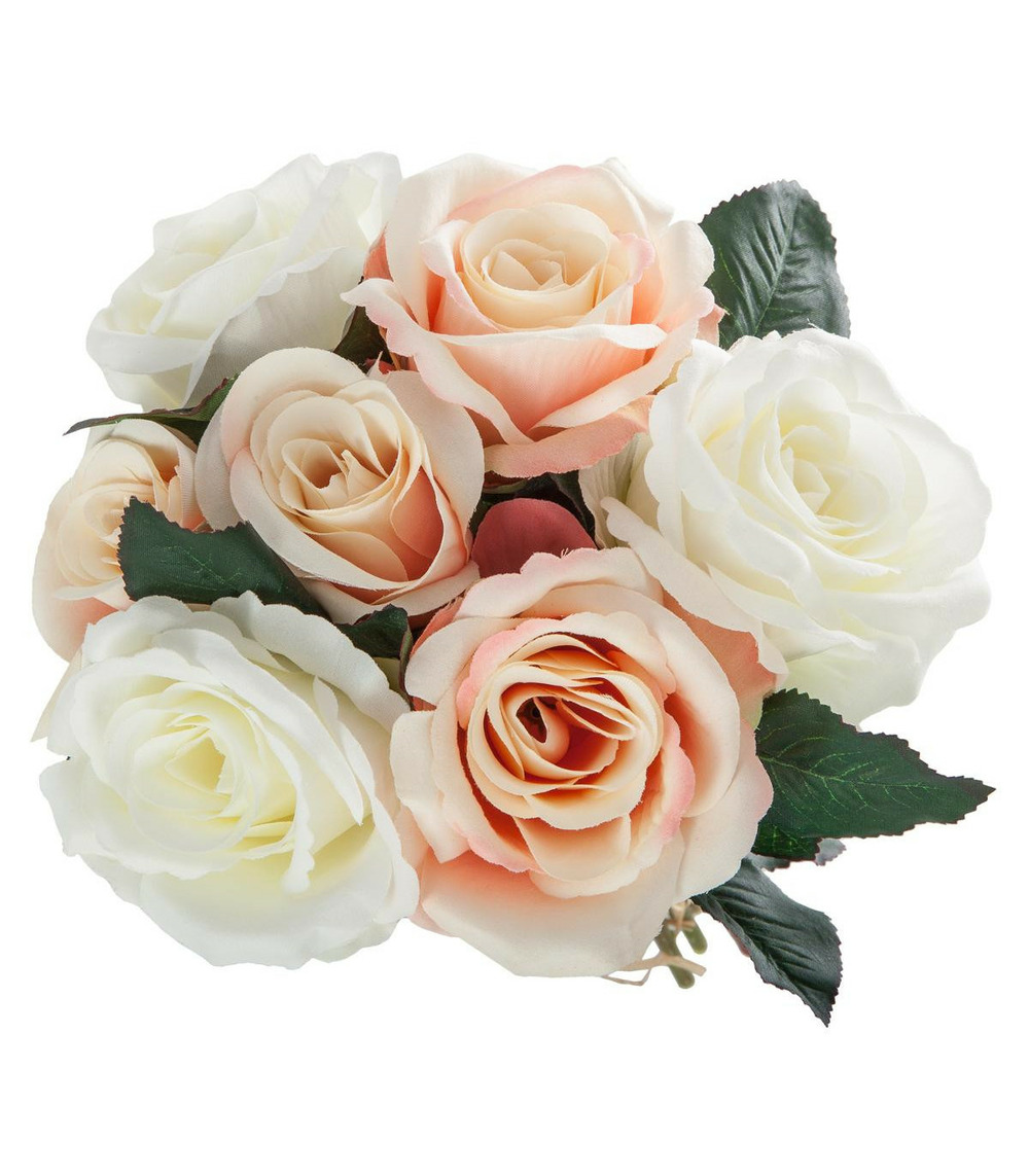 Bouquet de fleurs artificielles 7 roses vieillies d. 23 x h. 30 cm