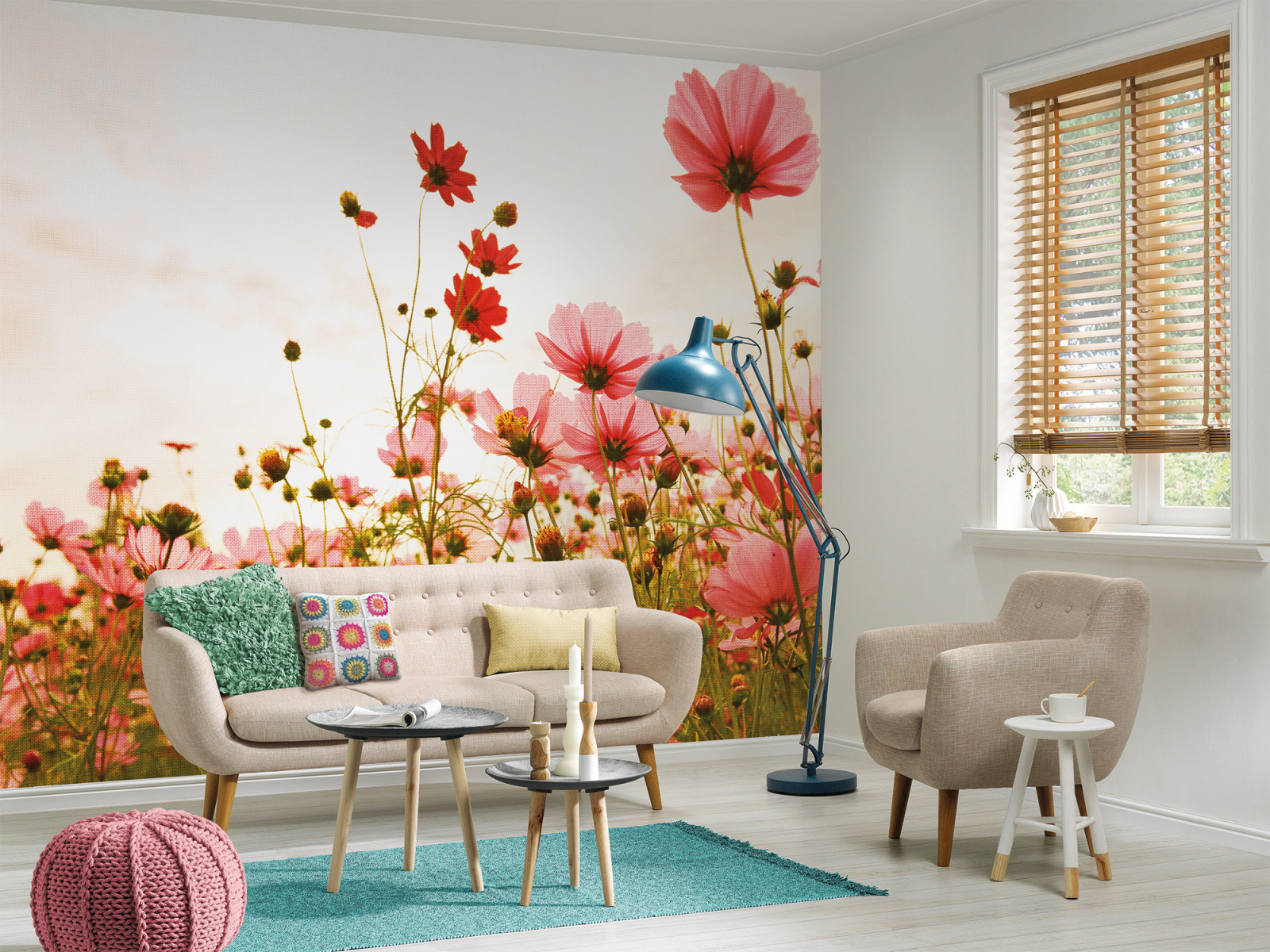 Fototapete DESIGNWALLS - rosa-grün - Blumen - 2,55 Meter