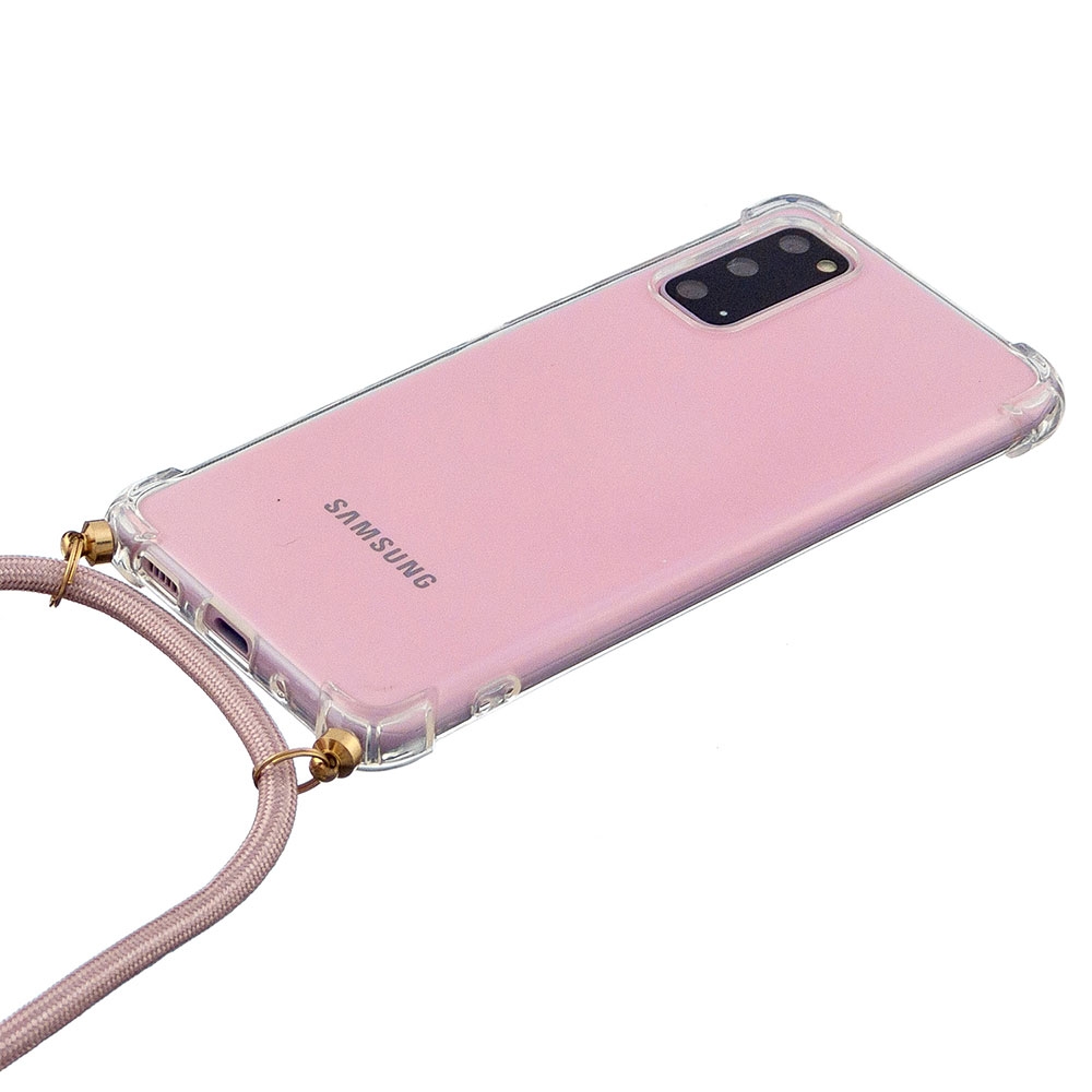Samsung Galaxy S20 / S20 5G Necklace Gummi Hülle Air Cushion Fallschutz   Handykette (150cm) - Rosa / Gold