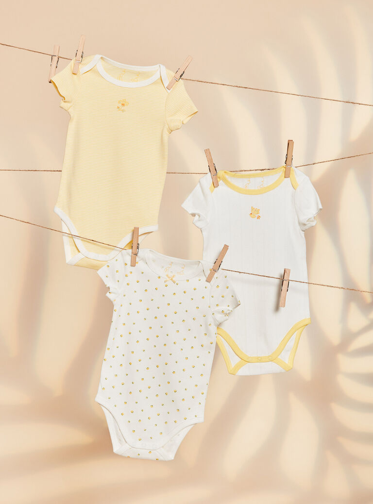 Lot de 3 bodys écrus fantaisie en coton biologique