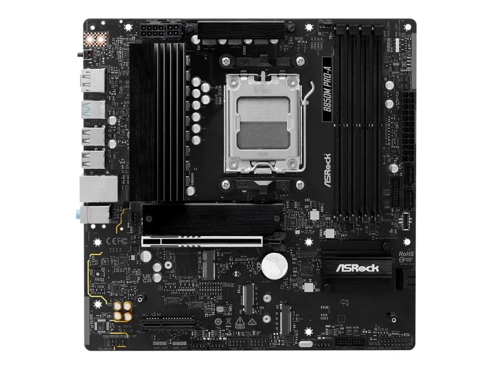 ASRock B850M Pro-A - Bundkort - micro ATX - Socket AM5 - AMD B850 Chipset - USB 3.2 Gen 2, USB-C 3.2 Gen2, USB 3.2 Gen 1 - 2.5 Gigabit LAN - onboard grafik (CPU påkrævet) - HD Audio (8-kanaler)