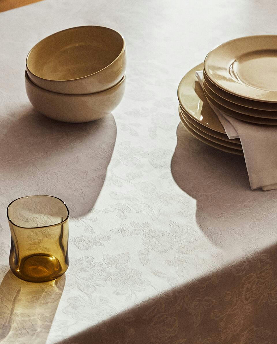 TOALHA DE MESA FLORAL JACQUARD