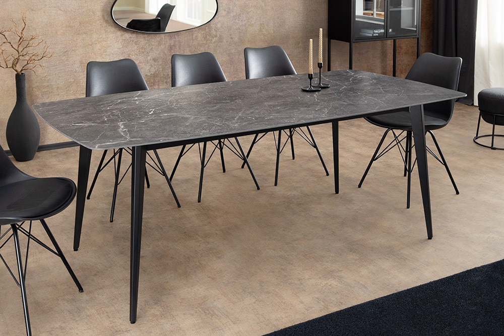 Moderner Esstisch MILANO 160cm anthrazit Keramik schwarze Metallbeine