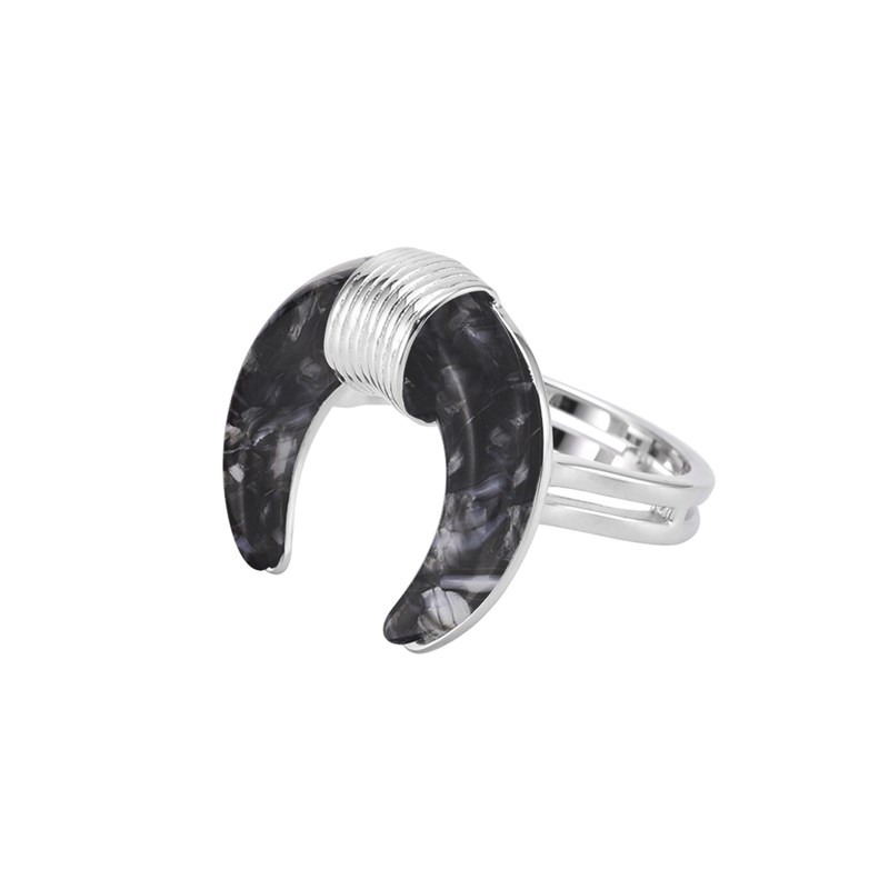 Bague En Argent Forme Corne Acétate Noire